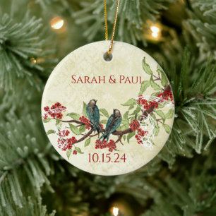 Adorno De Cerámica Primeras Navidades Foto de recién casados Pájaros
