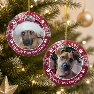 Adorno De Cerámica Primeras Navidades Perro Copos de Nieve 2 Fotos
