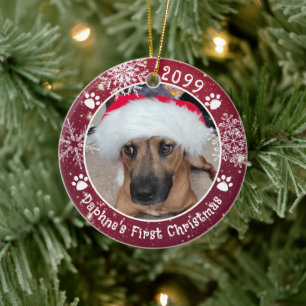 Adorno De Cerámica Primeras Navidades Perro Copos de Nieve 2 Fotos