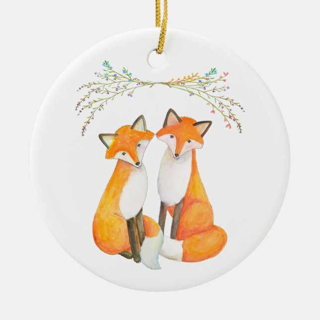 Adorno De Cerámica Primeras Navidades Personalizadas Juntos Fox Coupl (Frente)