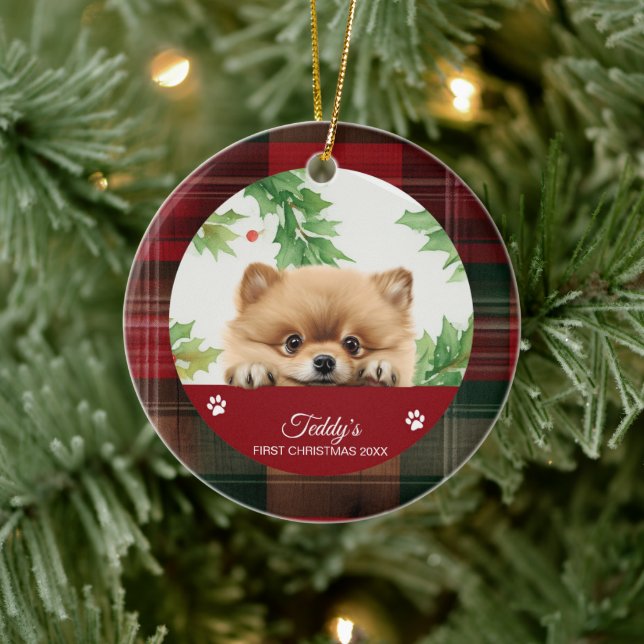 Adorno De Cerámica Primeras Navidades Pomeránicas Personalizadas (Árbol)
