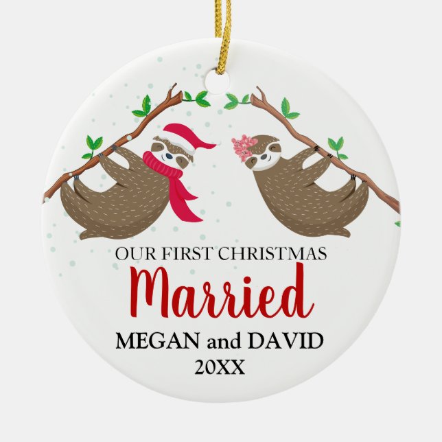 Adorno De Cerámica Primeras tragamonedas casadas de Navidad divertida (Frente)