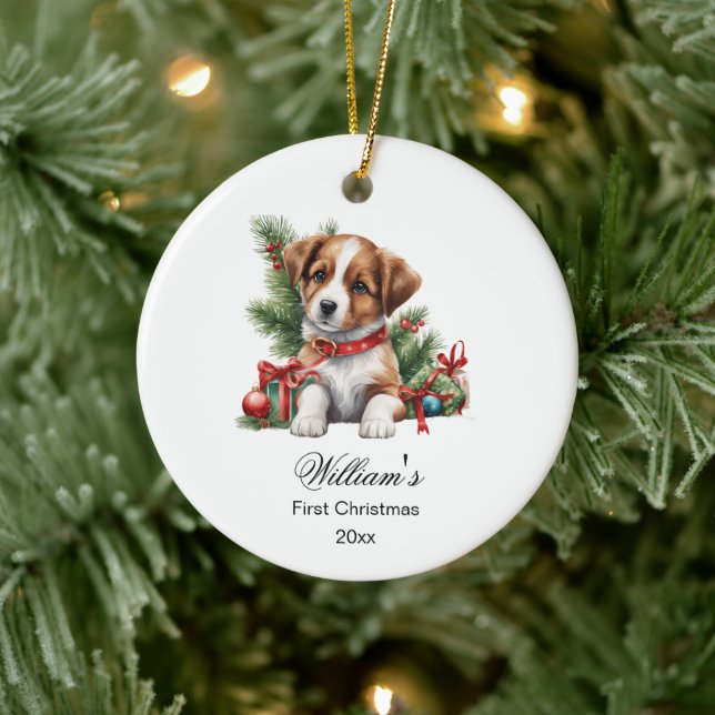 Adorno De Cerámica Primerísima cachorro de bebé de Navidad (Árbol)