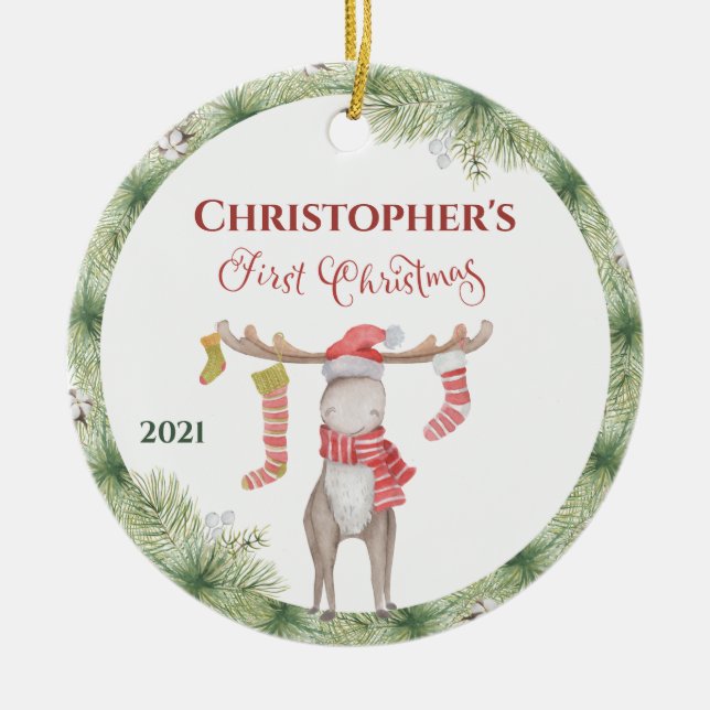 Adorno De Cerámica Primerísima Navidad personalizada de los bebés de  (Frente)