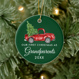 Adorno De Cerámica Primeros abuelos de Navidad Vintage Truck Green
