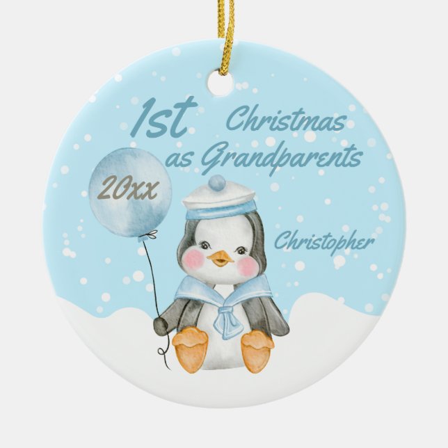 Adorno De Cerámica Primeros abuelos del pingüino de Navidad (Frente)