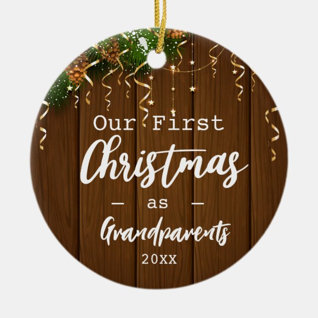 Adorno De Cerámica Primeros abuelos Feliz Navidad Luces Foto (Frente)