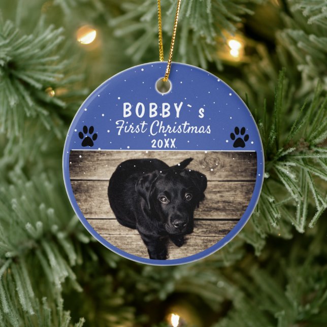 Adorno De Cerámica Primeros Navidades de cachorros pintan foto de per (Árbol)