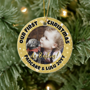 Adorno De Cerámica Primeros Navidades de cachorros y bebés foto front