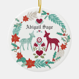 Adorno De Cerámica Primeros Navidades de venados y bebés de flores