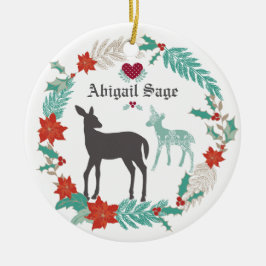 Adorno De Cerámica Primeros Navidades de venados y bebés de flores