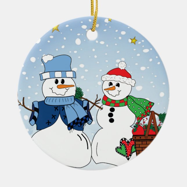 Adorno De Cerámica Primitiva pareja de nieve (Frente)