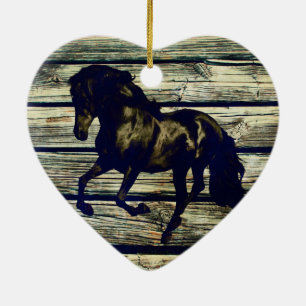 Adorno De Cerámica Primitive BarnWood Caballo de Stallion negro ecues