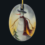 Adorno De Cerámica Primitive Folk Art Snowman<br><div class="desc">Arte original en acrílico en papel de Deborah Miller. Hombre de nieve vacacional en primitivo arte folclórico y lleva un sombrero de punta y una bufanda</div>