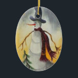 Adorno De Cerámica Primitive Folk Art Snowman<br><div class="desc">Arte original en acrílico en papel de Deborah Miller. Hombre de nieve vacacional en primitivo arte folclórico y lleva un sombrero de punta y una bufanda</div>