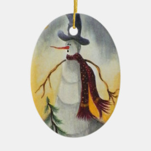 Adorno De Cerámica Primitive Folk Art Snowman