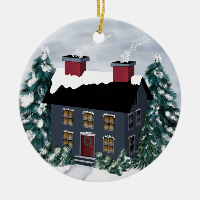 Adorno De Cerámica Primitive Navidades Scene House Ornament (Frente)