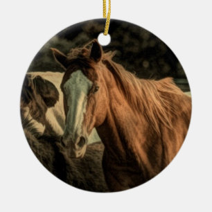 Adorno De Cerámica Primitivo rústico campo occidental caballo silvest