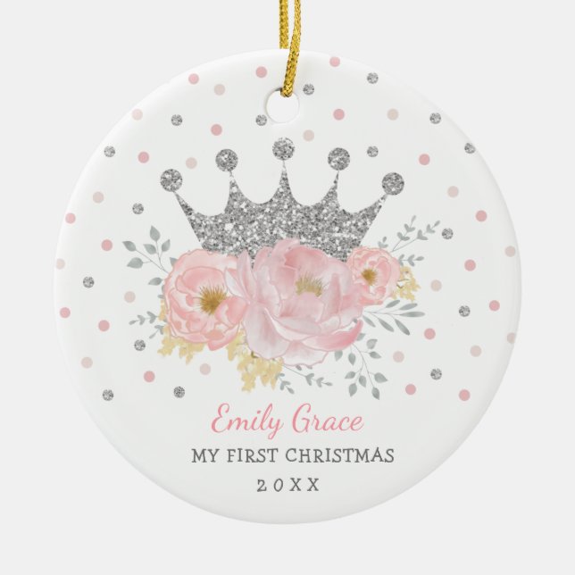 Adorno De Cerámica Princesa Heredera de Plata Primer Navidad (Frente)