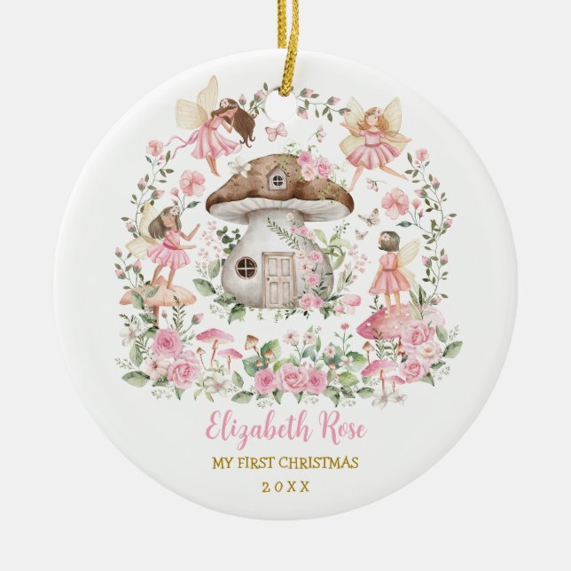 Adorno De Cerámica Princesa Princesa Chica Floral Rosa Primera Navida (Frente)