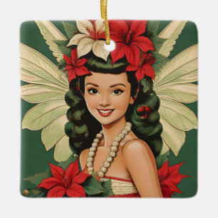 Adorno De Cerámica Princesa Retro de Navidad Tropical de los 50