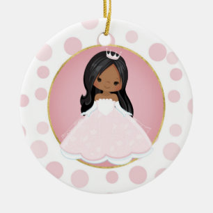 Adorno De Cerámica Princesa rosa afroamericana
