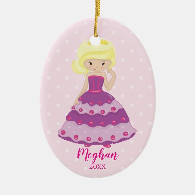 Adorno De Cerámica Princesa rubia bonita Christmas Ornament (Frente)