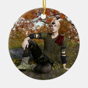 Adorno De Cerámica Príncipe del Bosque de Fantasía de Otoño Retrato