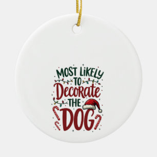 Adorno De Cerámica Probablemente Navidad Decorar Perro Xmas Familia N