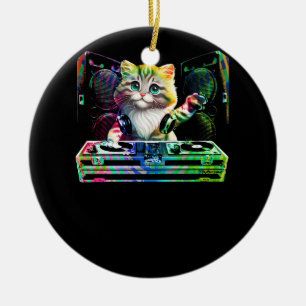 Adorno De Cerámica Productor colorido DJ de Cat DeeJay Disk Jockey Mu