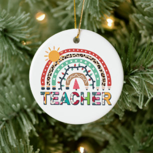 Adorno De Cerámica Profesor Navidad Arcoíris Luz Navidad