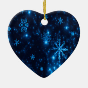 Adorno De Cerámica Profundo Blue Bright Snowflakes Ceramic Heart Orna