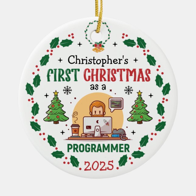 Adorno De Cerámica Programador informático Primera Navidad personaliz (Frente)