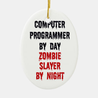 Adorno De Cerámica Programador Por Día Zombie Slayer Por Noche
