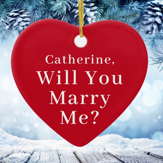 Adorno De Cerámica Propuesta de Navidades personalizados te casarás c (Custom Christmas Proposal Will You Marry Me Red Ceramic Ornament
)