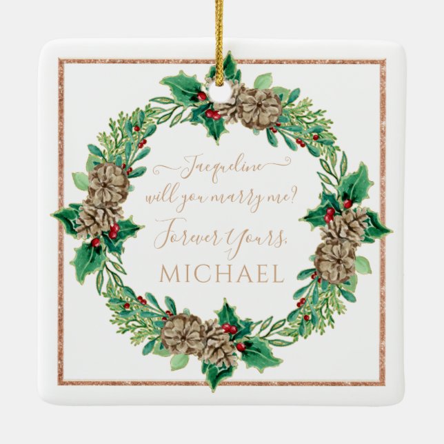 Adorno De Cerámica Propuesta de navidades Red Wreath Holly Leaf Green (Reverso)