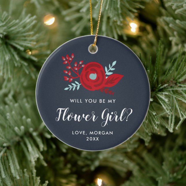 Adorno De Cerámica Propuesta De Niña Flor Personalizada Jr Bridesmaid (Árbol)