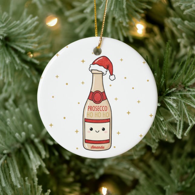 Adorno De Cerámica Prosecco Ho Ho Ho Funny Christmas Ornament Gift (Árbol)