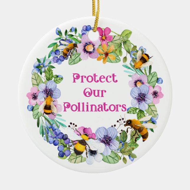 Adorno De Cerámica Proteger nuestros polinizadores Flores de abejas (Frente)