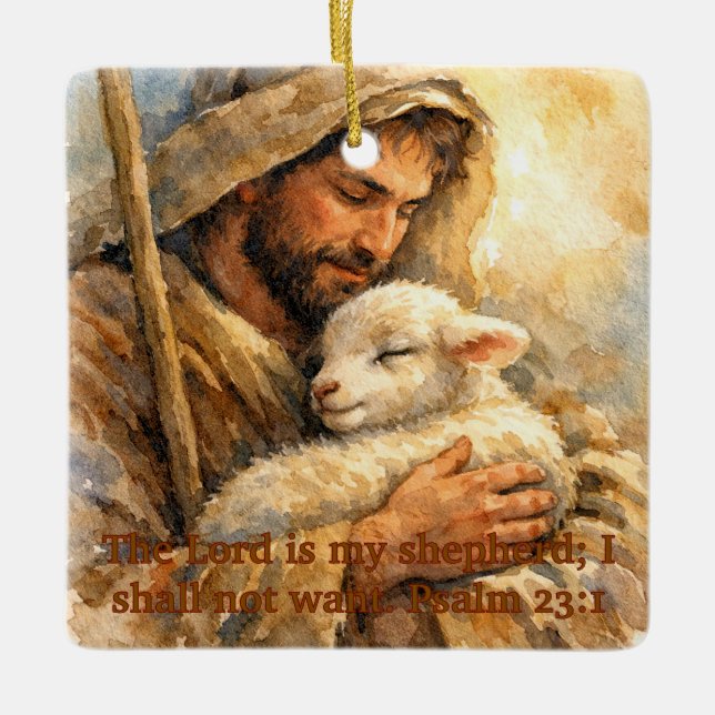 Adorno De Cerámica Psalm 23:1 Good Shepherd Square Ornament (Anverso)