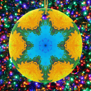 Adorno De Cerámica Psicodelia Hippie azul amarillo y verde