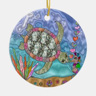 Adorno De Cerámica Psicodelia Mar Turtle Seahorse Art