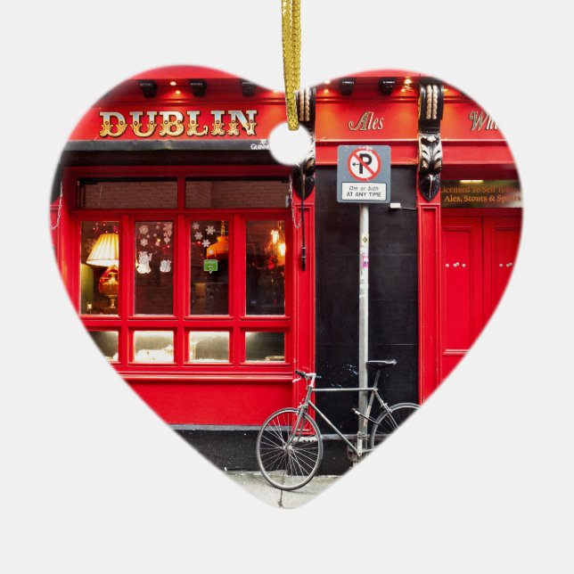 Adorno De Cerámica Pub rojo de Dublín (Frente)