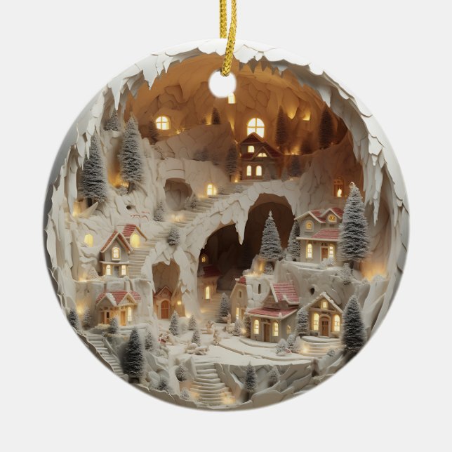 Adorno De Cerámica Pueblo de Navidades 3D Snowy (Frente)