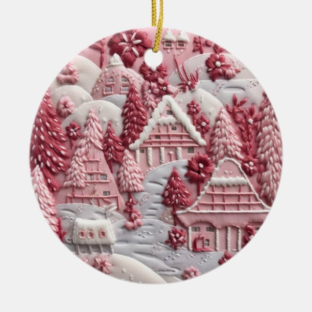 Adorno De Cerámica Pueblo de nieve en tonos Rubor (Frente)