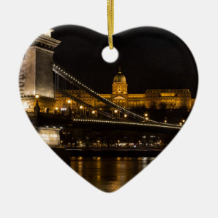 Adorno De Cerámica Puente de cadena con el Castillo Buda Hungría Bud