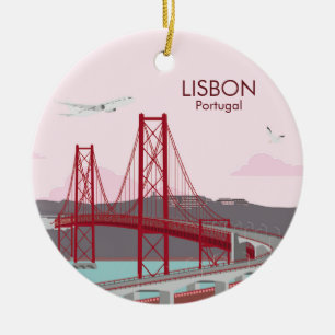 Adorno De Cerámica Puente de Lisboa sobre el río Tajo en estilo vinta