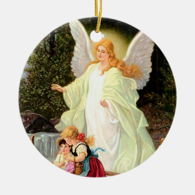 Adorno De Cerámica Puente de paso de niños Guardian Angel (Frente)