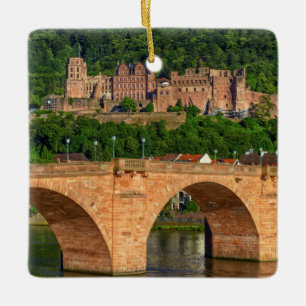 Adorno De Cerámica Puente, Neckar y castillo en Heidelberg, Alemania