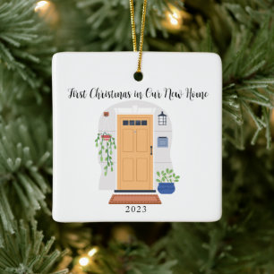 Adorno De Cerámica Puerta de acuarela primera Navidad en nuestro nuev